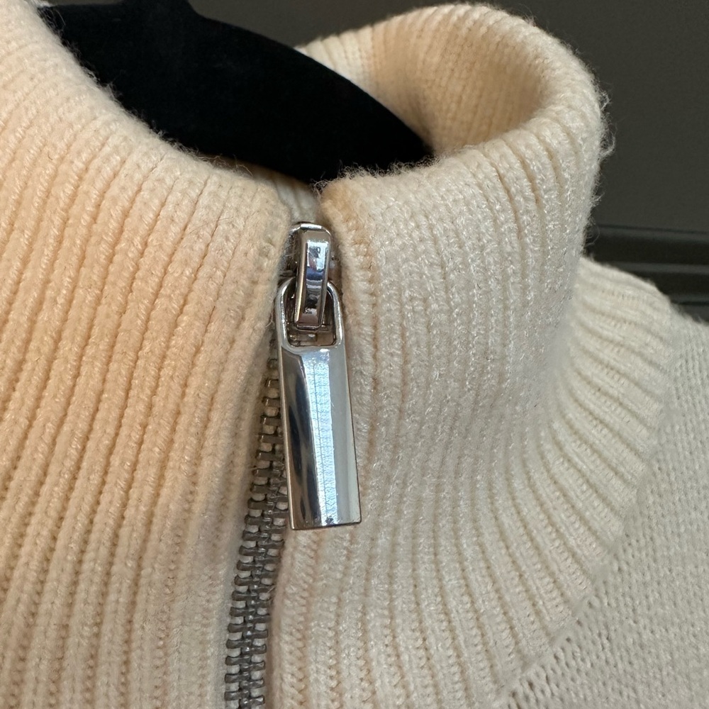 ZARA Cream & Navy Striped Zip-Up Sweater — Double Zipper — Size M - Picture 4 of 8
